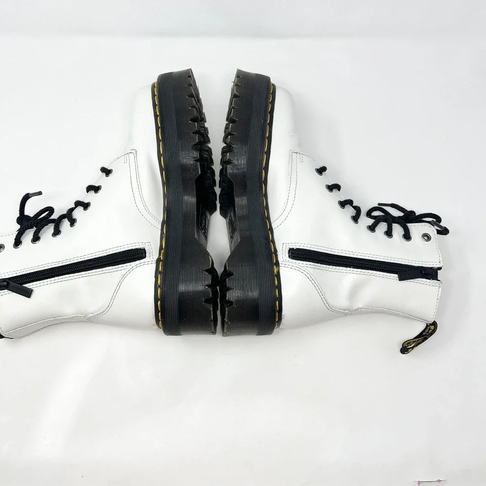 Dr. Martens Jadon Black Leather Platform Combat White Boots Men 7 Women 8